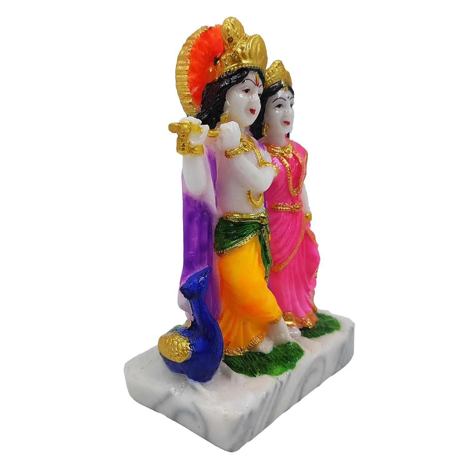 Happy Art Radha Krishna Murti Marble, Radha Krishna Statue for Home Decor Small Size- (Multicolour