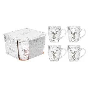 Harvey & Mason Christmas Silver Deer Set of 4 Mugs