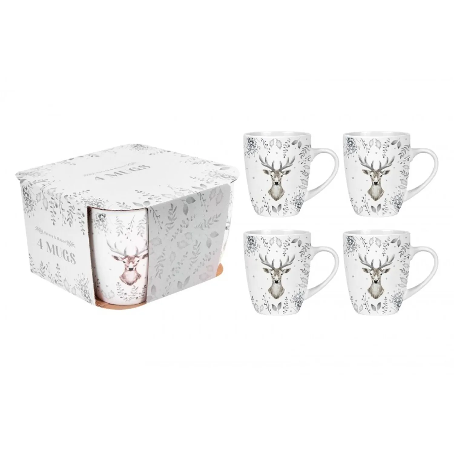 Harvey & Mason Christmas Silver Deer Set of 4 Mugs