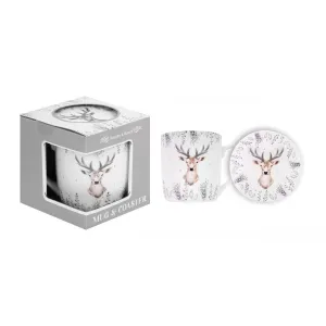 Harvey & Mason Silver Deer Christmas Mug & Coaster Set