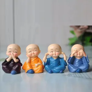 India Buddha Monk Set of 4 Statue Figurines Home Decor Items, Decorative Items for Home
