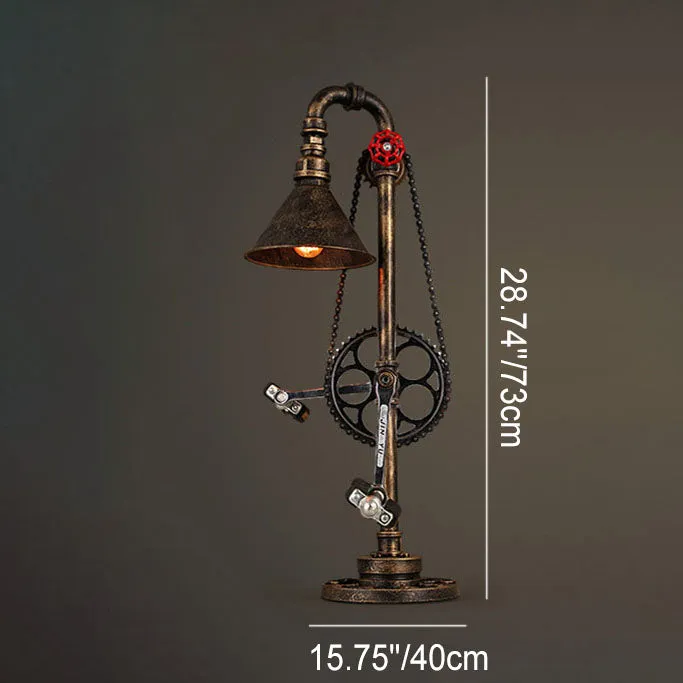 Industrial Vintage Iron Gear Plumbing Metal 2-Light Table Lamp