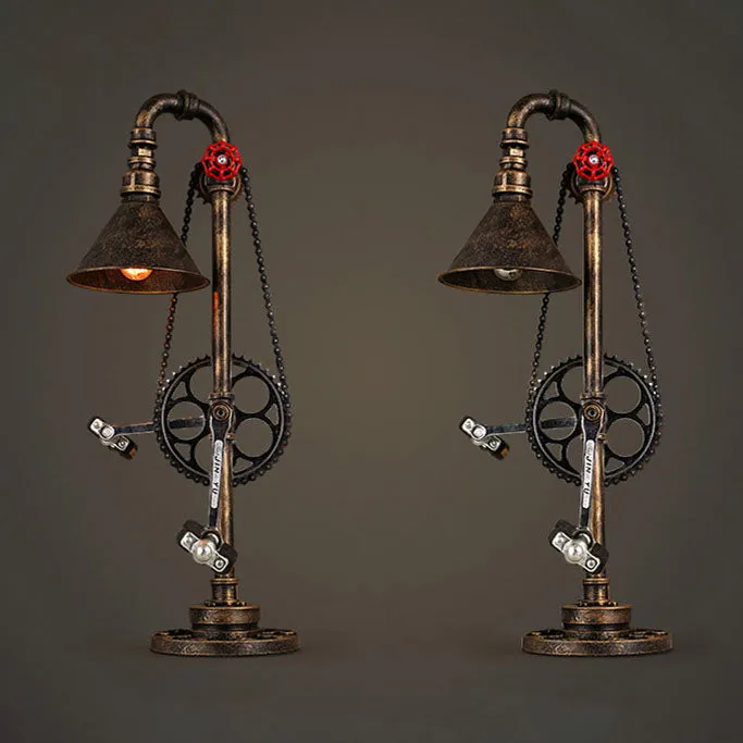 Industrial Vintage Iron Gear Plumbing Metal 2-Light Table Lamp
