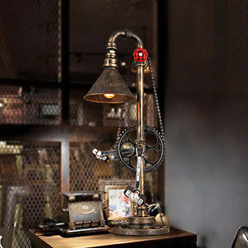 Industrial Vintage Iron Gear Plumbing Metal 2-Light Table Lamp
