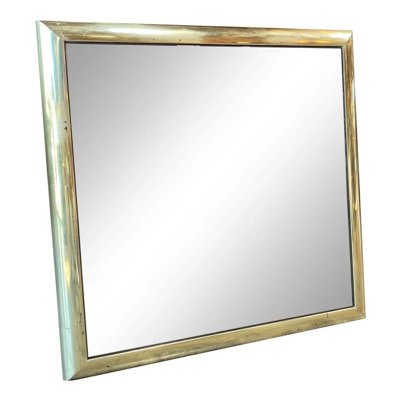 Italian Vintage Square Wall Mirror in Brass 1960s