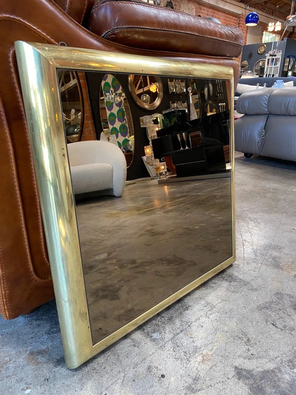 Italian Vintage Square Wall Mirror in Brass 1960s