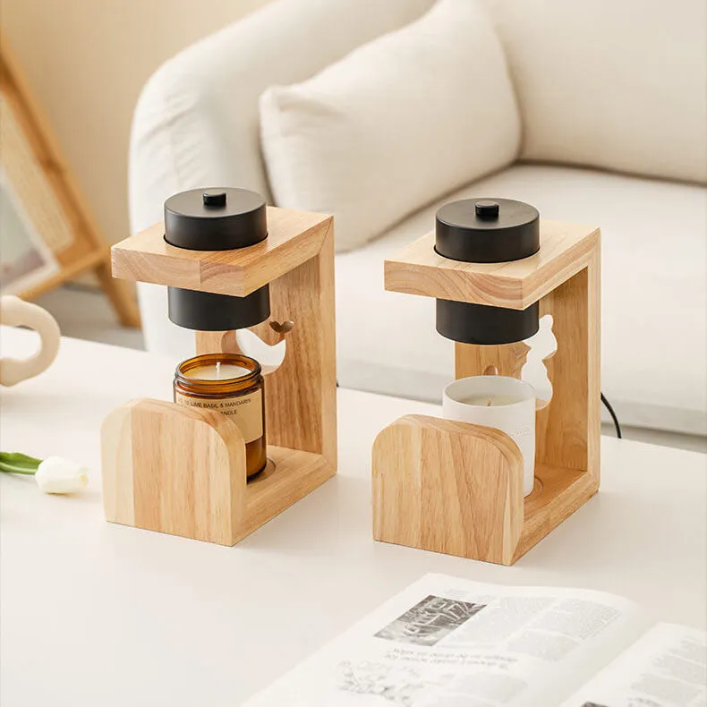 Japanese Creative Iron Cat Whale Hollow Wood Base 1-Light Melting Wax Table Lamp
