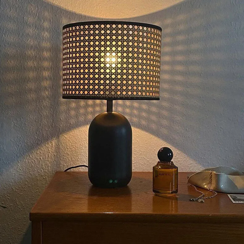 Japanese Wabi-sabi Vintage Rattan Weaving Metal 1-Light Table Lamp