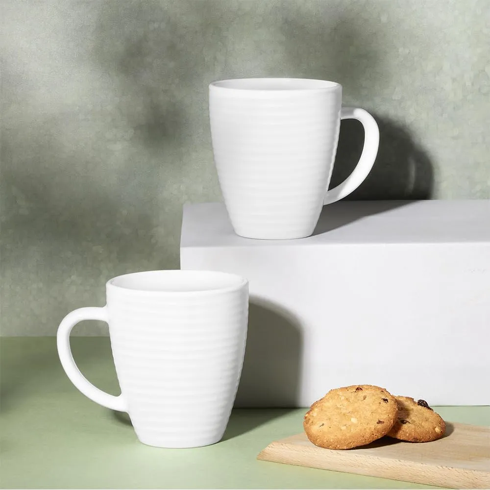 Larah by BOROSIL Orbit White Opalware Mug, Set of 2 Tea/Coffee Cups, 240 ml Each, Microwave & Dishwasher Safe, Bone-Ash Free, Crockery Set Ideal for Daily Use & Gifting