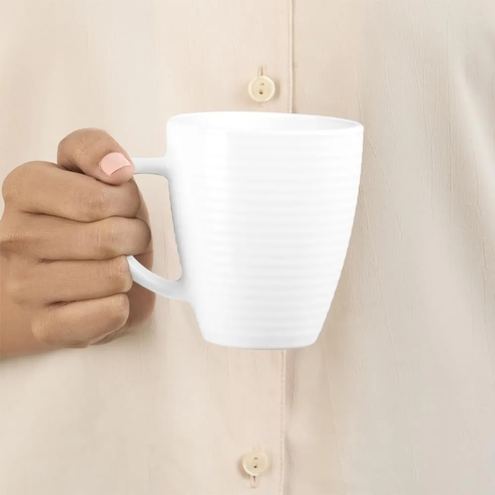 Larah by BOROSIL Orbit White Opalware Mug, Set of 2 Tea/Coffee Cups, 240 ml Each, Microwave & Dishwasher Safe, Bone-Ash Free, Crockery Set Ideal for Daily Use & Gifting