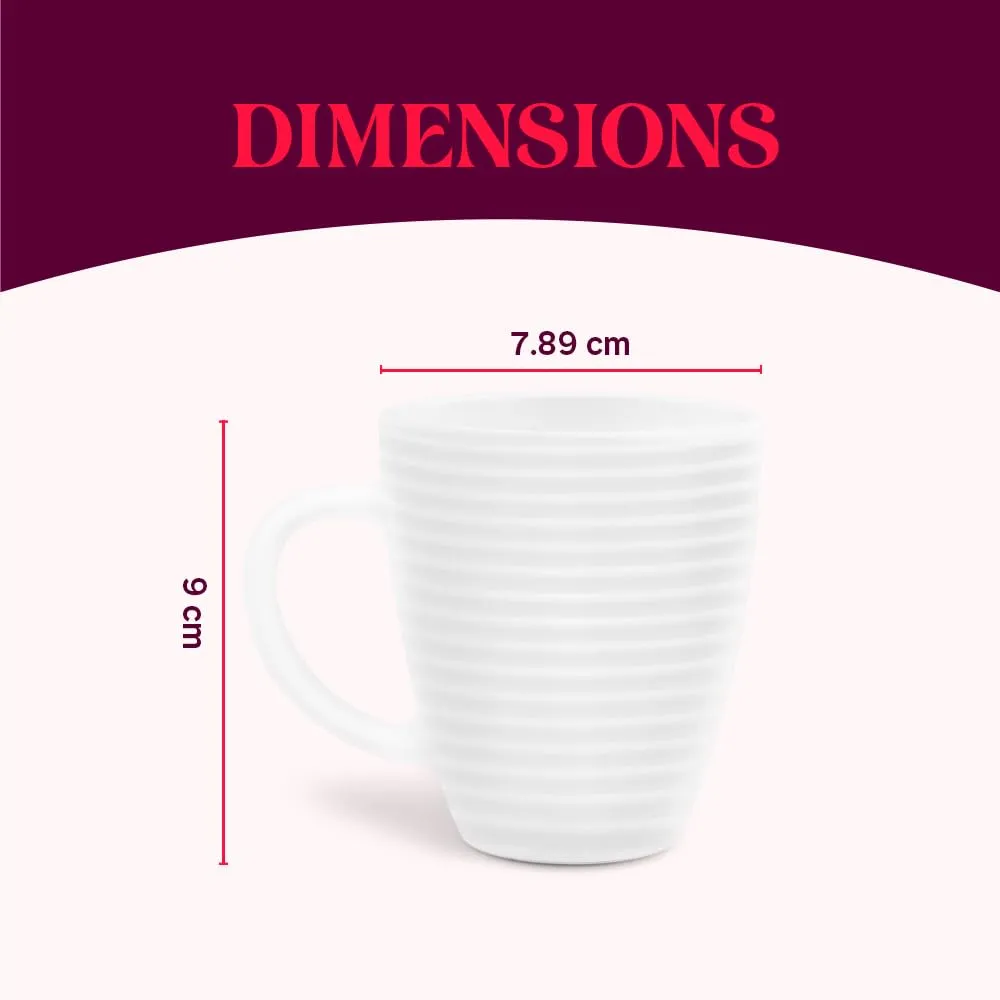 Larah by BOROSIL Orbit White Opalware Mug, Set of 2 Tea/Coffee Cups, 240 ml Each, Microwave & Dishwasher Safe, Bone-Ash Free, Crockery Set Ideal for Daily Use & Gifting