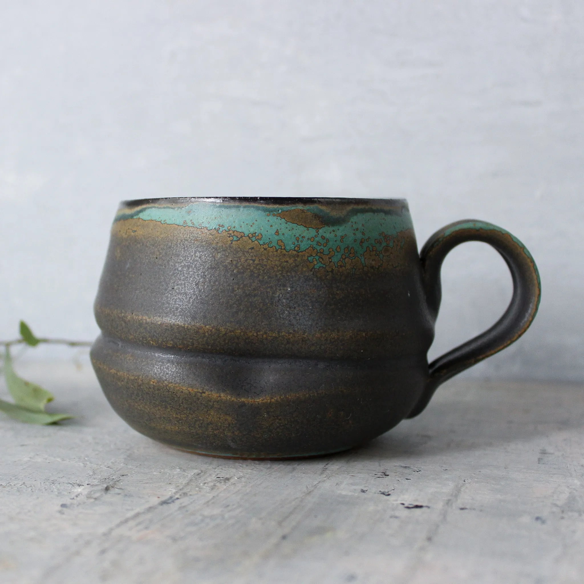Large Black & Green Handled Mugs