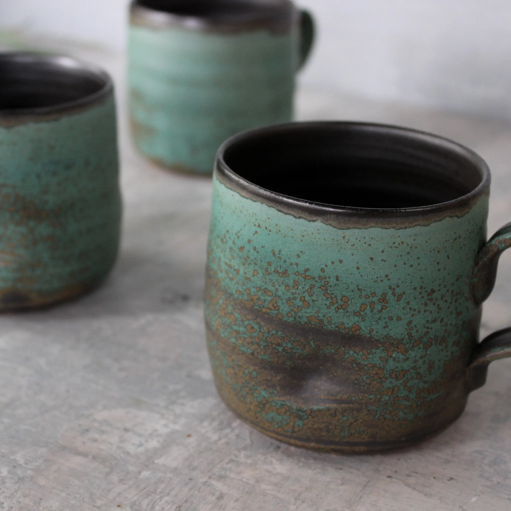 Large Black & Green Handled Mugs