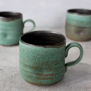 Large Black & Green Handled Mugs