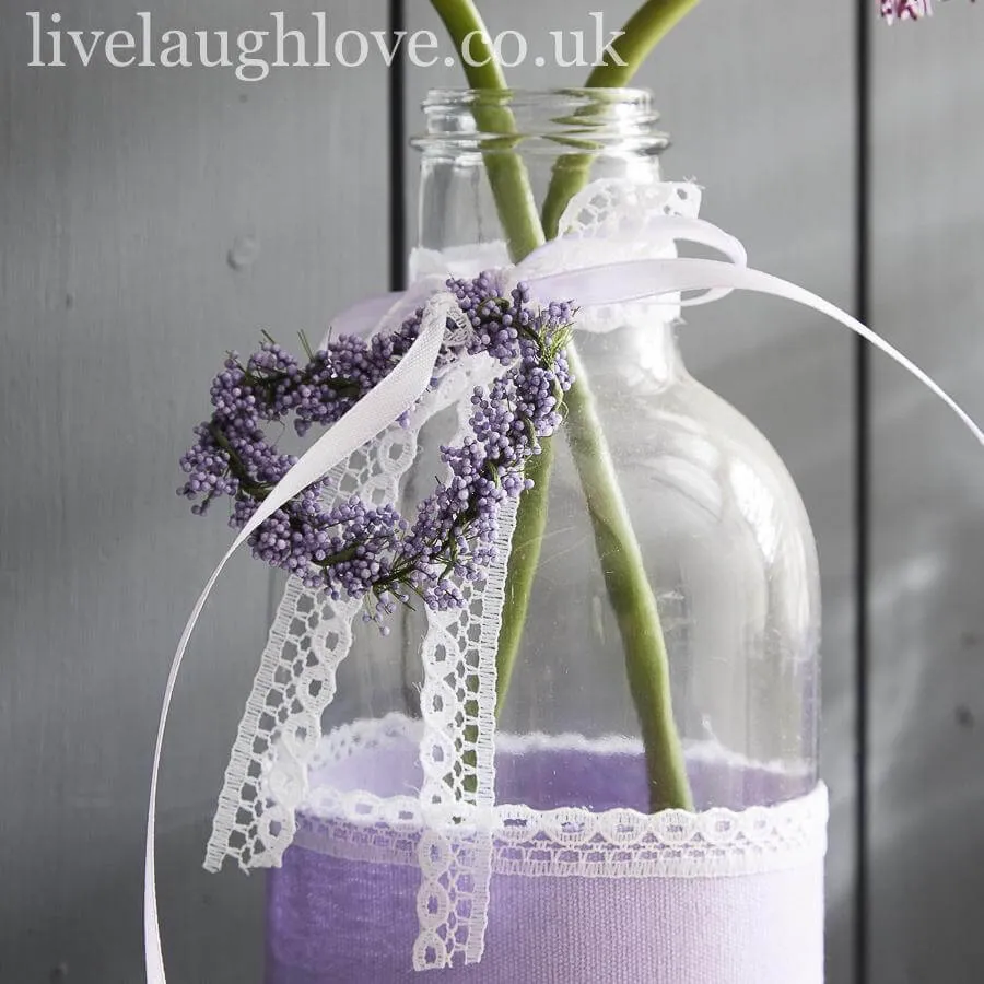 Large Clear Glass Bottle W/ Lavender Heart & Lace Bow