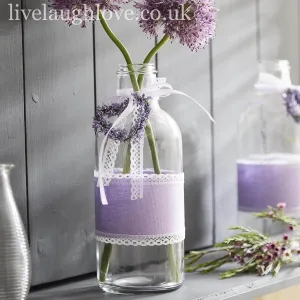 Large Clear Glass Bottle W/ Lavender Heart & Lace Bow
