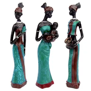 LIFEHAXTORE Beautiful Finish Uniquely Hand Crafted Home Dcor African Tribal Women Art Piece (Set of 3, Green and Black Color)