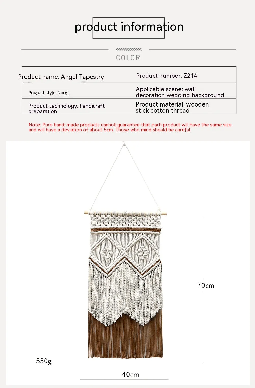 Living Room Decorative Wall Hangings Hand-woven Tapestry Tassel Cotton String Production