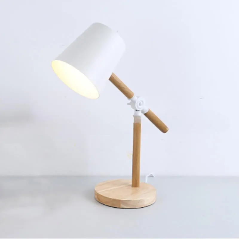 Macaron Creative Iron Cylinder Wooden Base 1-Light Table Lamp