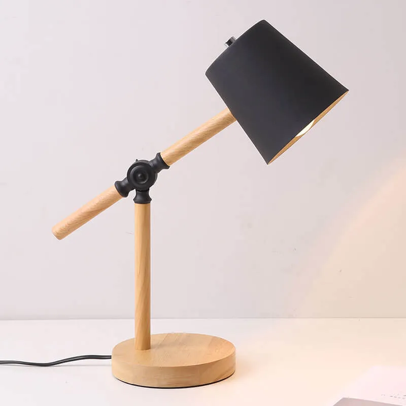 Macaron Creative Iron Cylinder Wooden Base 1-Light Table Lamp