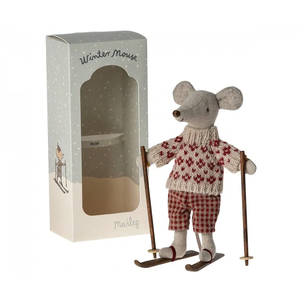 Maileg winter mouse mum with ski set