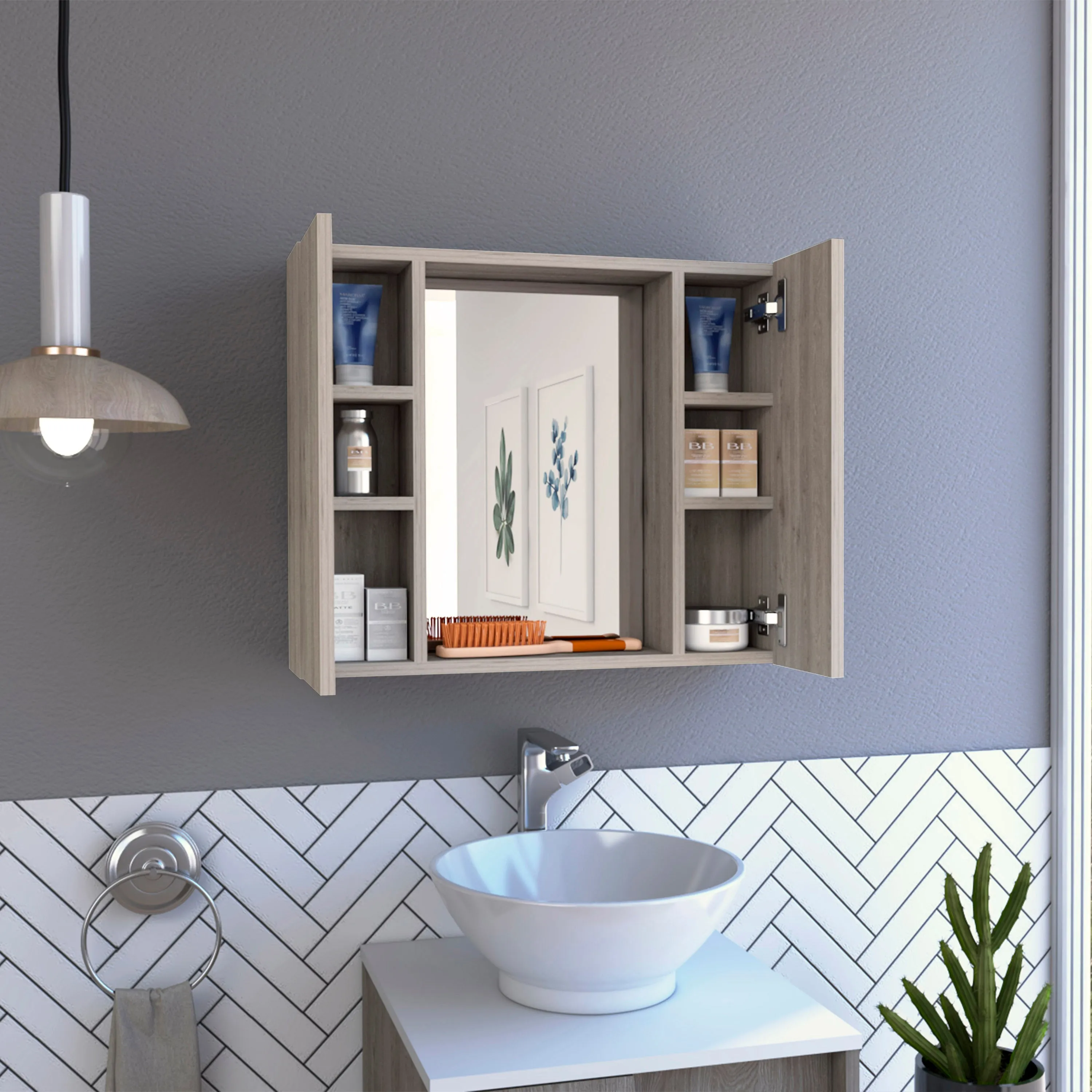 Medicine Cabinet, Double Door, Mirror, One External Shelf