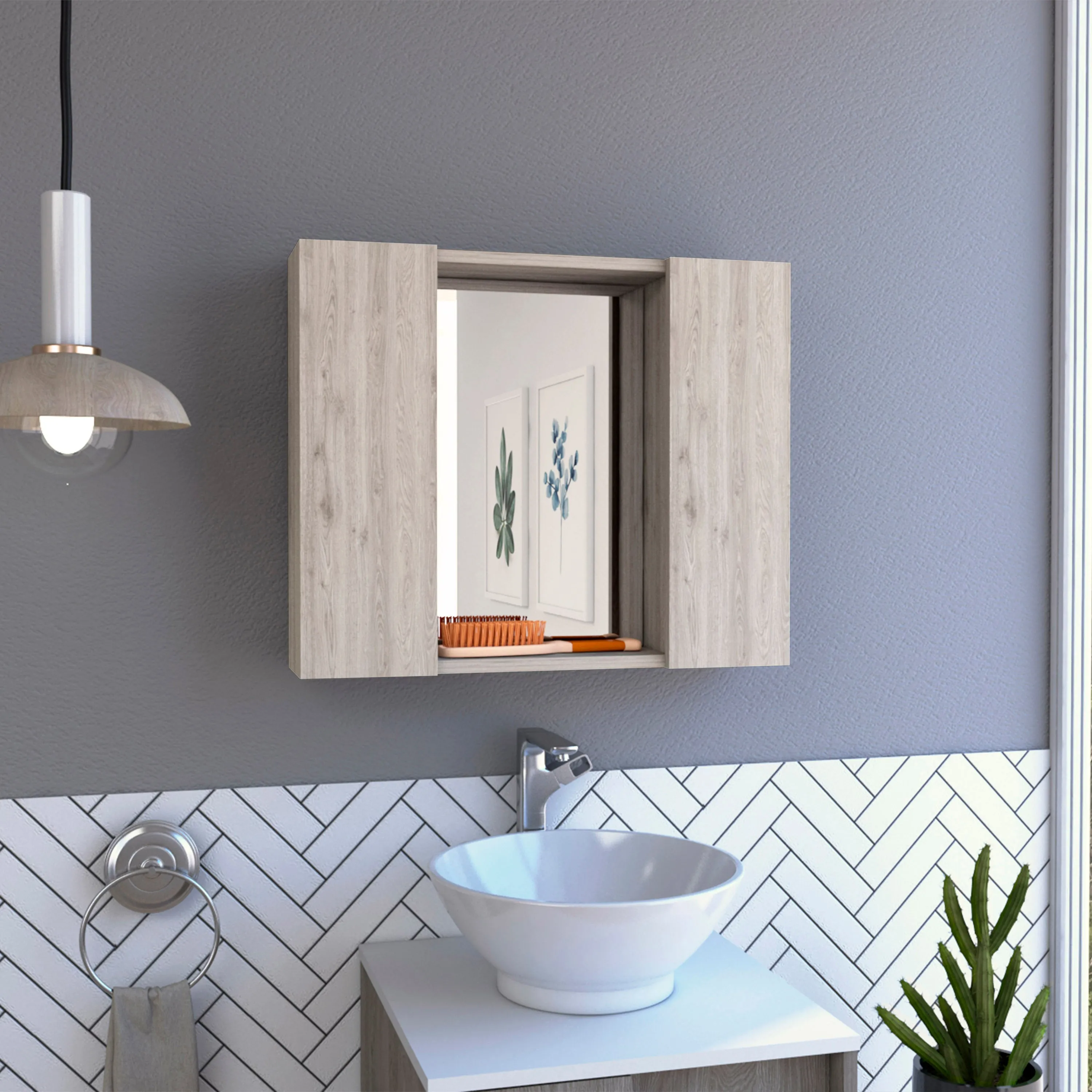 Medicine Cabinet, Double Door, Mirror, One External Shelf