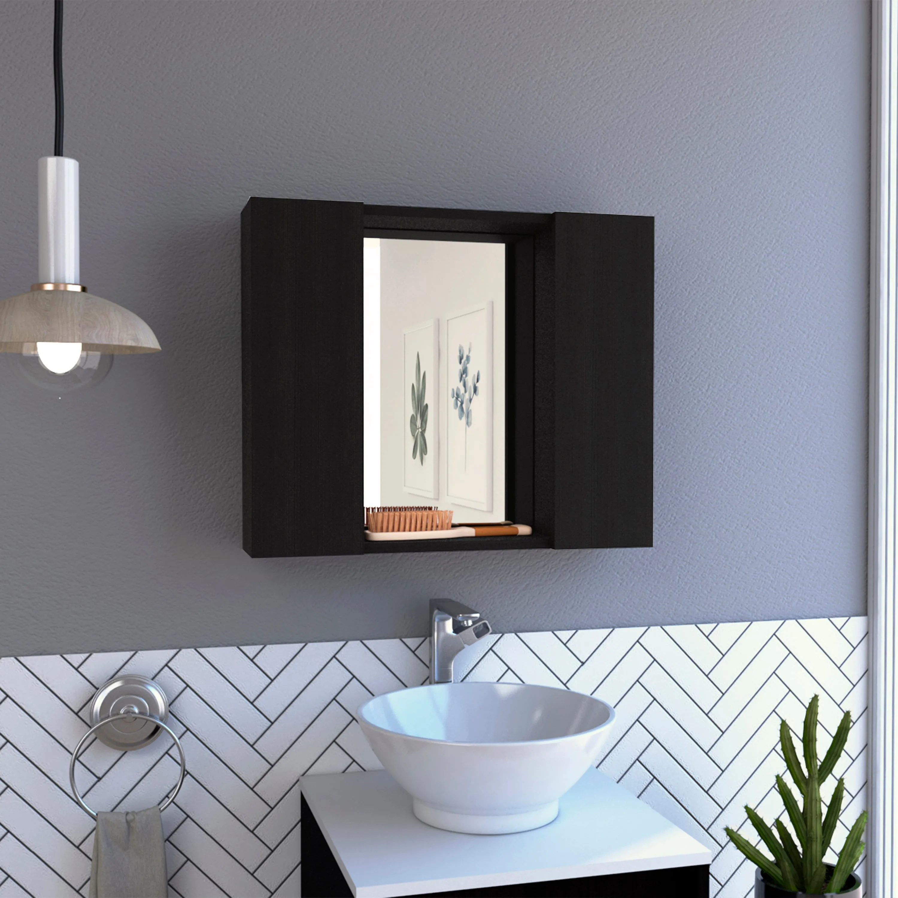 Medicine Cabinet, Double Door, Mirror, One External Shelf