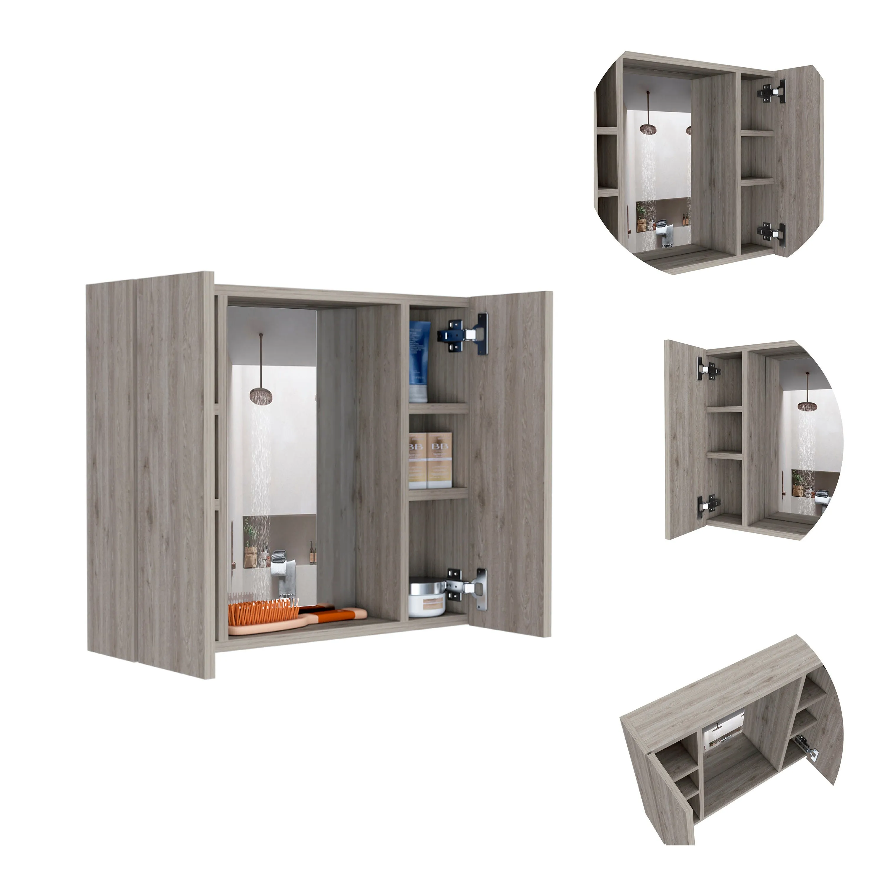 Medicine Cabinet, Double Door, Mirror, One External Shelf
