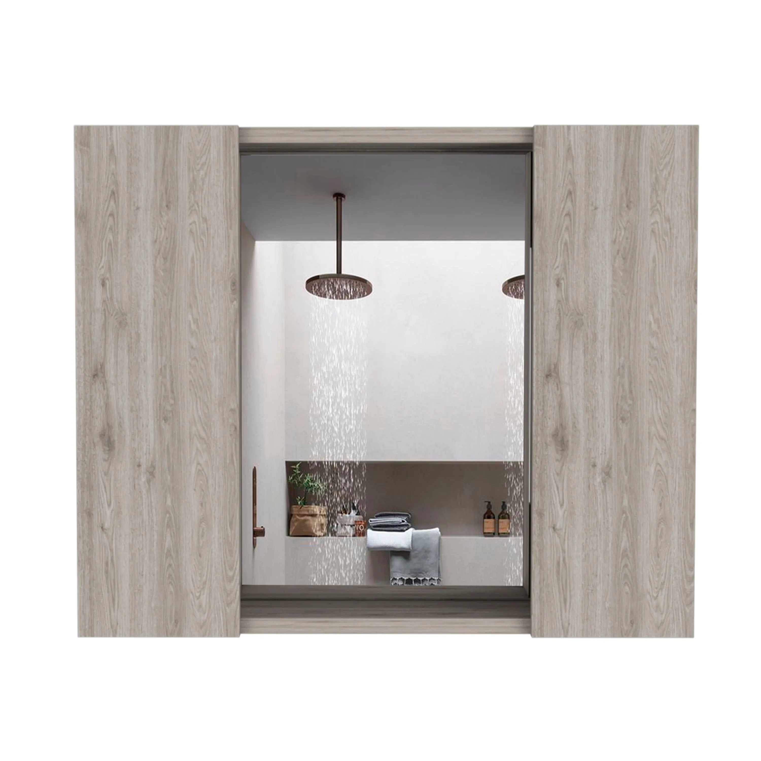 Medicine Cabinet, Double Door, Mirror, One External Shelf