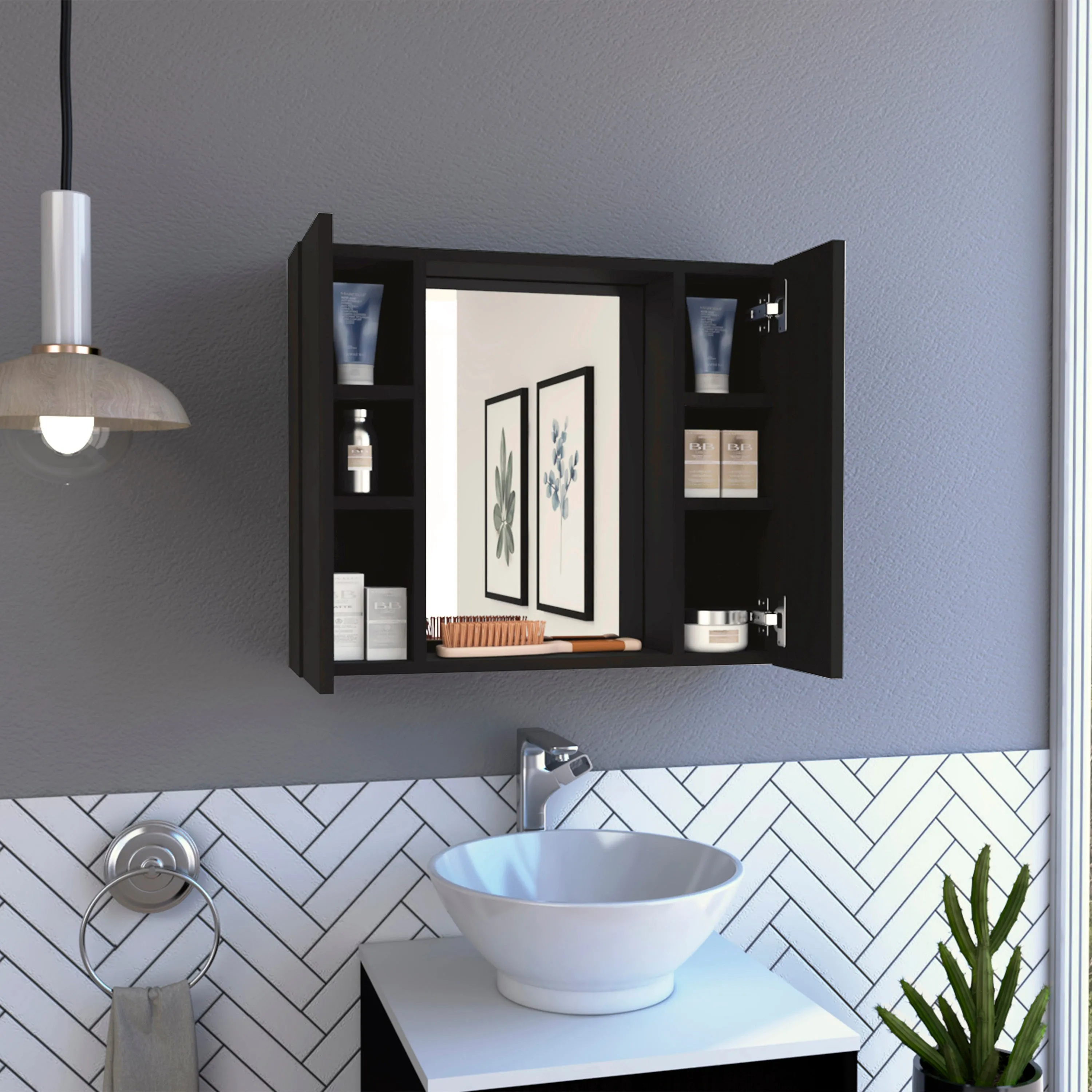 Medicine Cabinet, Double Door, Mirror, One External Shelf