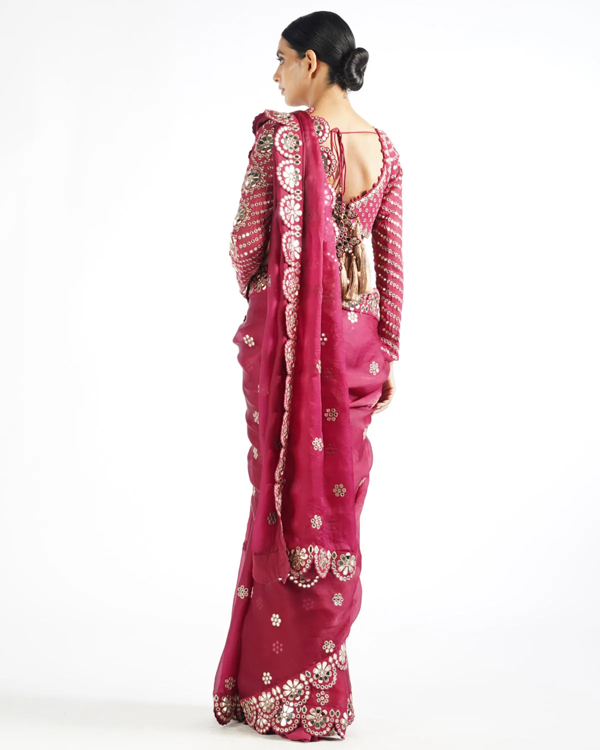 Mellow Wine Mirror Scallop Sari Set