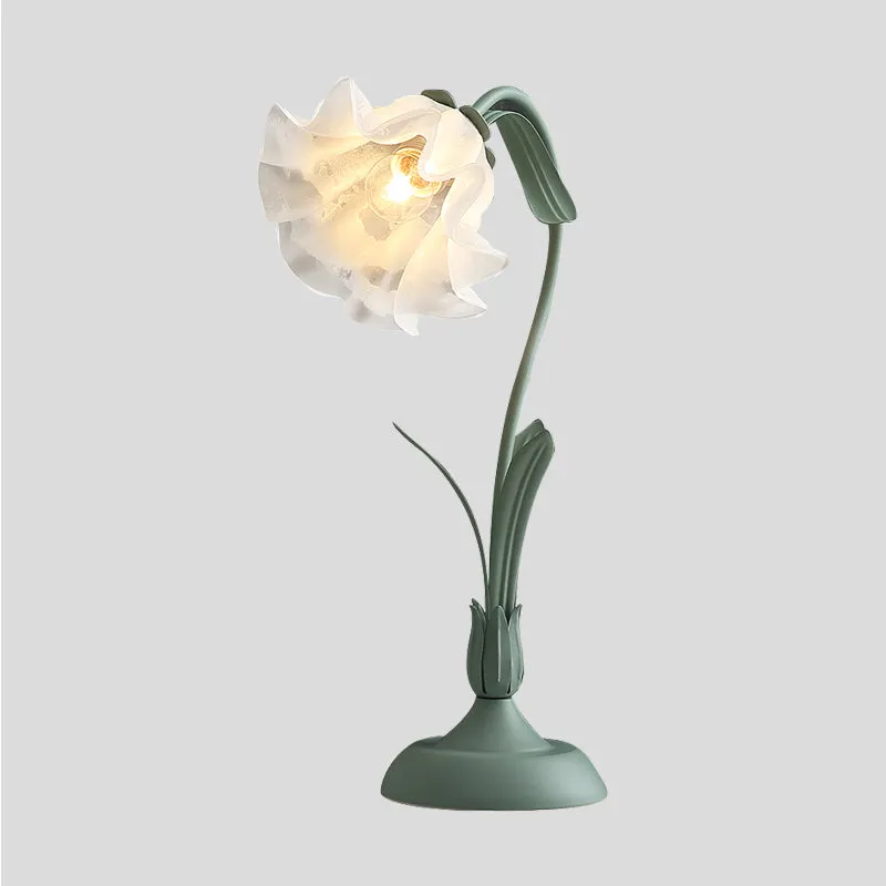 Metal Scalloped Table Light in Gray and Green - Pastoral Style for Living Room Nightstand