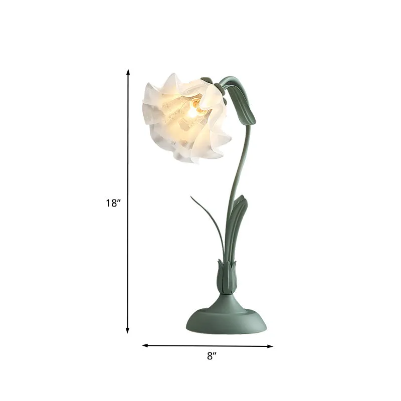 Metal Scalloped Table Light in Gray and Green - Pastoral Style for Living Room Nightstand
