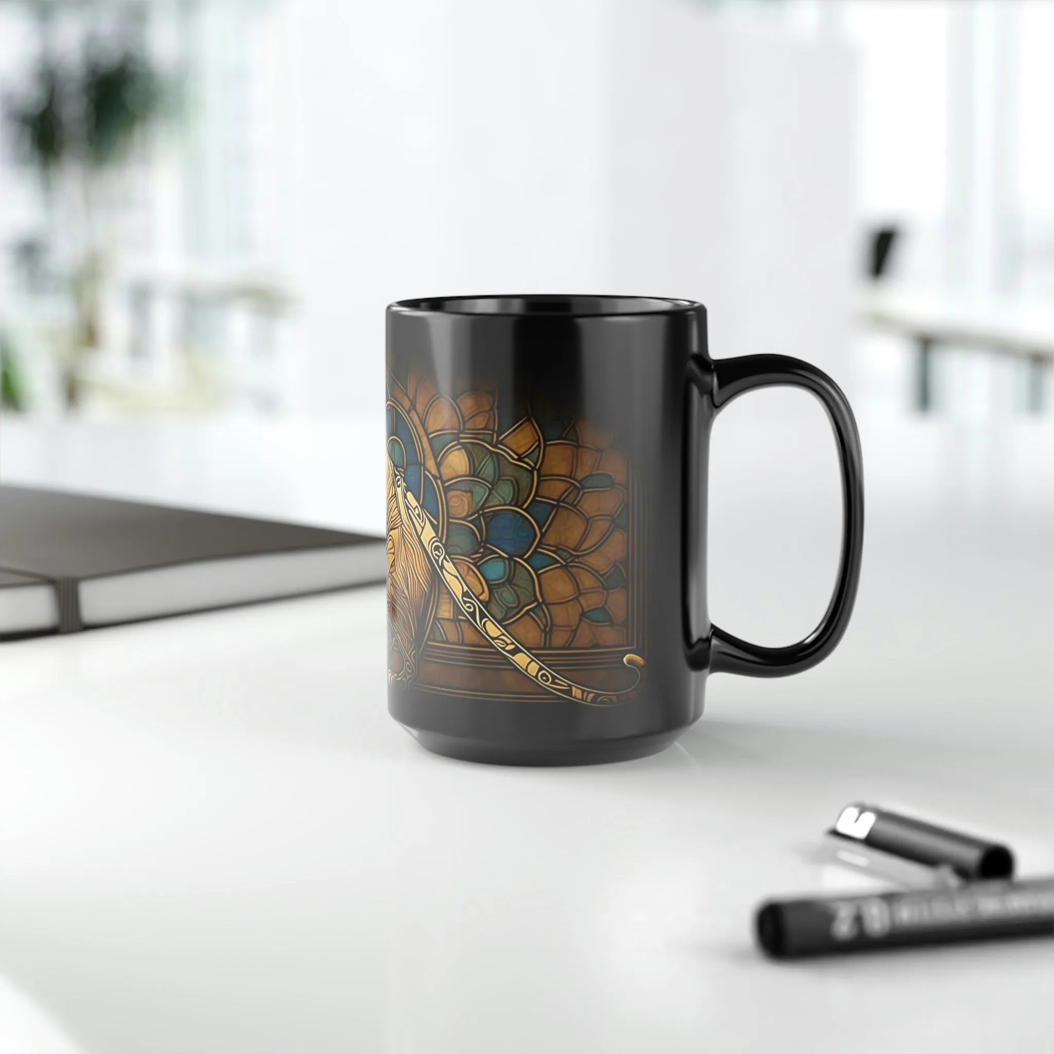 Mid Century Modern Siamese Cat Stained Glass - 15 oz Coffee Mug