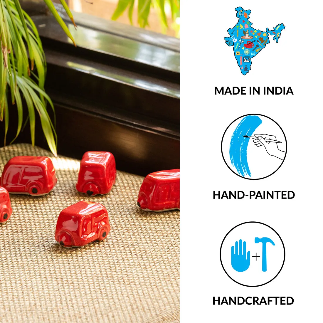 'Mini Cars' Hand-Painted Miniature Décorative Showpieces In Ceramic (Set of 5)
