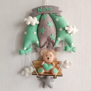 Minty Green Teddy On a Swing Name Hanging