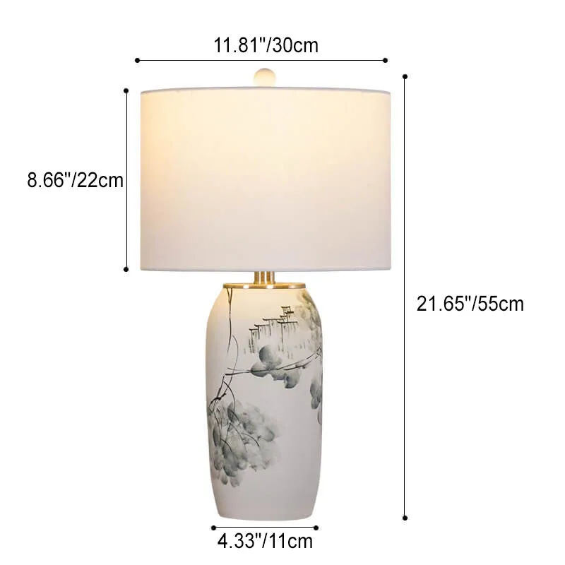 Modern Chinese Ink Painting Ceramic Fabric 1-Light Table Lamp