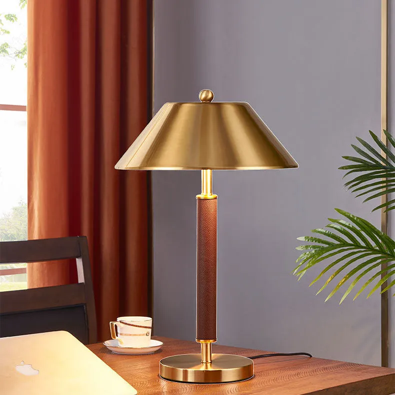 Modern Light Luxury Cone Leather Column 2-Light Table Lamp