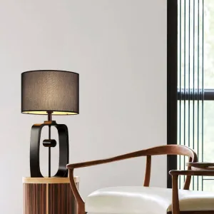 Modern Minimalist Metal Ring Base Fabric Drum 1-Light Table Lamp