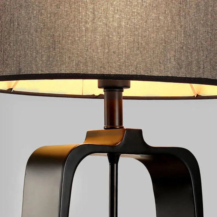 Modern Minimalist Metal Ring Base Fabric Drum 1-Light Table Lamp