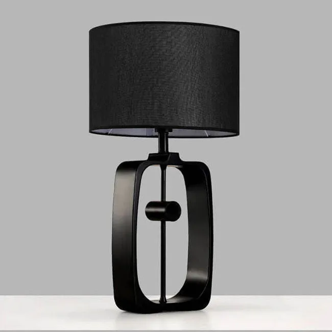 Modern Minimalist Metal Ring Base Fabric Drum 1-Light Table Lamp