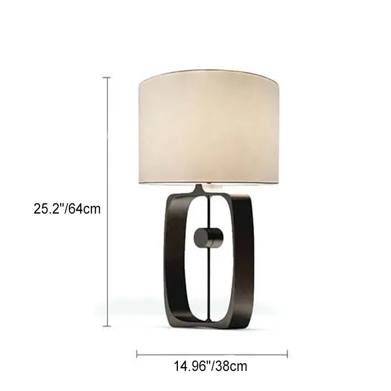 Modern Minimalist Metal Ring Base Fabric Drum 1-Light Table Lamp