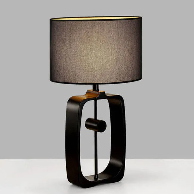 Modern Minimalist Metal Ring Base Fabric Drum 1-Light Table Lamp