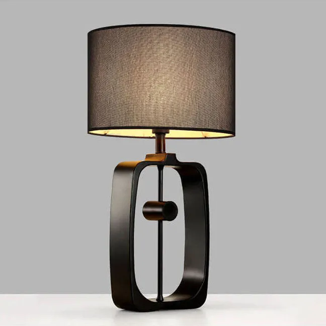 Modern Minimalist Metal Ring Base Fabric Drum 1-Light Table Lamp