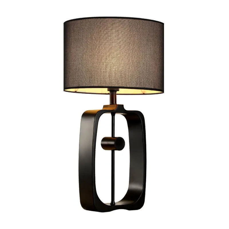 Modern Minimalist Metal Ring Base Fabric Drum 1-Light Table Lamp
