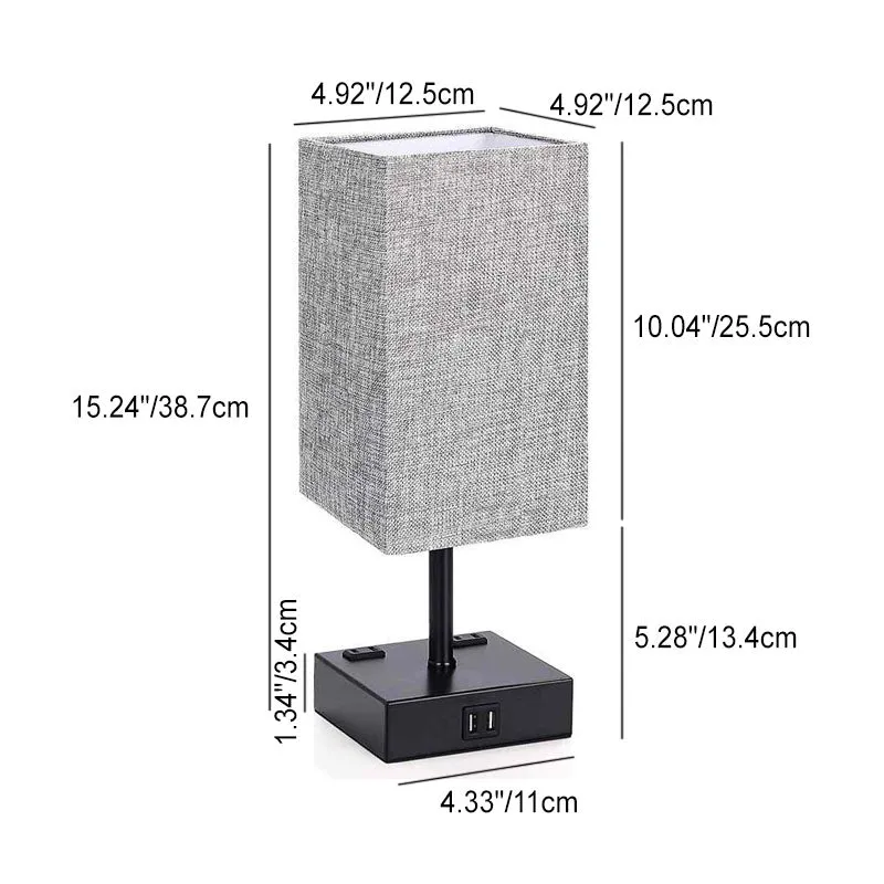 Modern Minimalist Rectangular Iron Fabric 1-Light Table Lamp