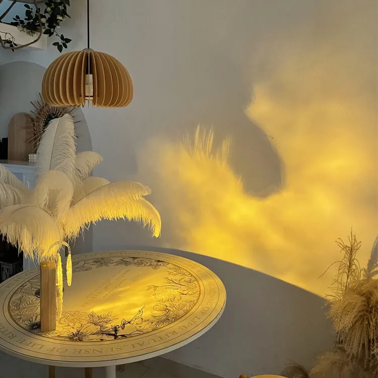 Modern Romantic Solid Wood Rotating Water Pattern LED Table Lamp