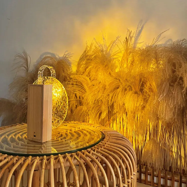 Modern Romantic Solid Wood Rotating Water Pattern LED Table Lamp