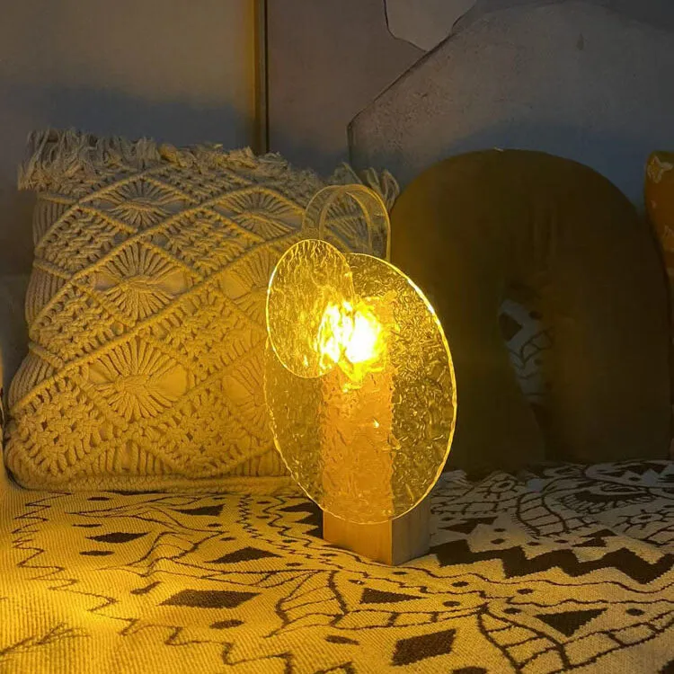 Modern Romantic Solid Wood Rotating Water Pattern LED Table Lamp
